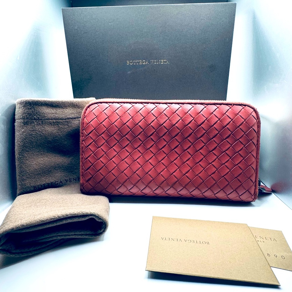 BOTTEGA VENETA long wallet Leather Pink/Salmon w/Box, Dusty, Cards, COA